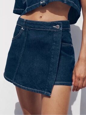 Zara DARK BLUE DENIM WRAP SKORT